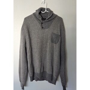 J Crew XL Mens 100% Lambswool Gray Sweater Pullover 1/4 Button Shawl Cowl Neck